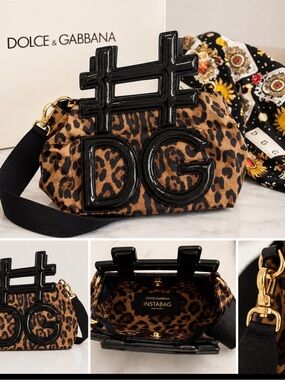 Dolce & Gabbana #DG Insta Bag Leopard Print Patent Logo Shoulder Bag + Box